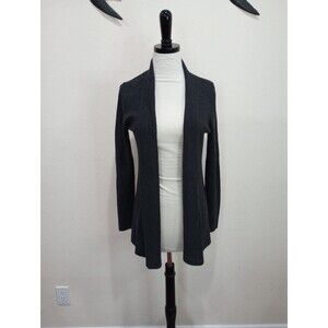 Eileen Fisher 100% Italian Wool Lightweight Charcoal Gray Open Front Cardigan XS